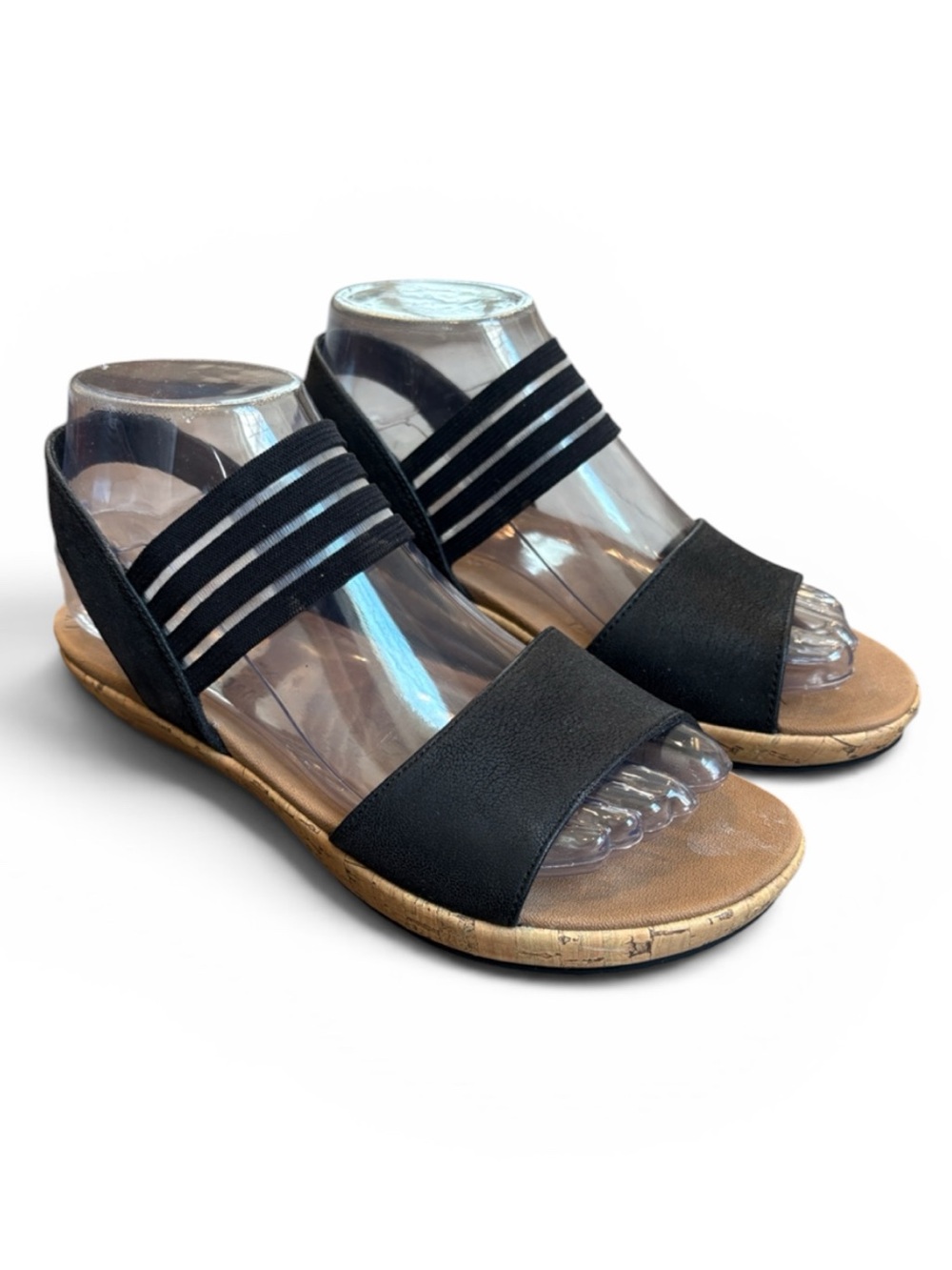 Skechers Brie Lo Profile Casual Wedge Slingback Sandals Womens 6.5 Black Stretch